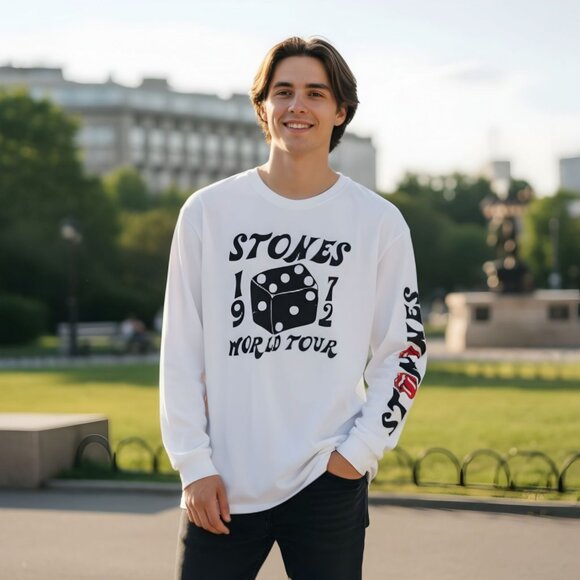 Rolling Stones ✦ 1972 World Tour Shirt ✦ Long Sleeve White Dice Graphic XL NWT - Picture 1 of 7